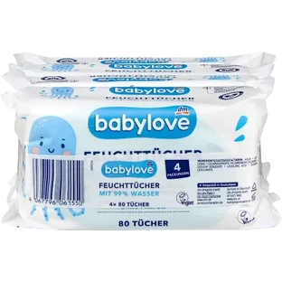 babylove Chusteczki nawilżane dla niemowląt, 99% wody, 4x80, 320 szt.