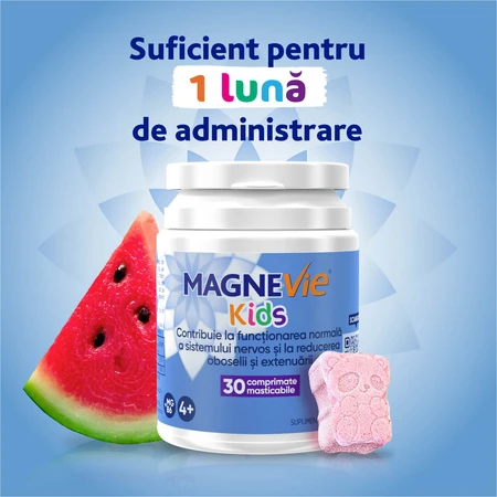 MagneVie Kids, 70 mg Magnesium + 0,6 mg Vitamin B6, Nervensystem und Konzentration, 4x30 Kautabletten
