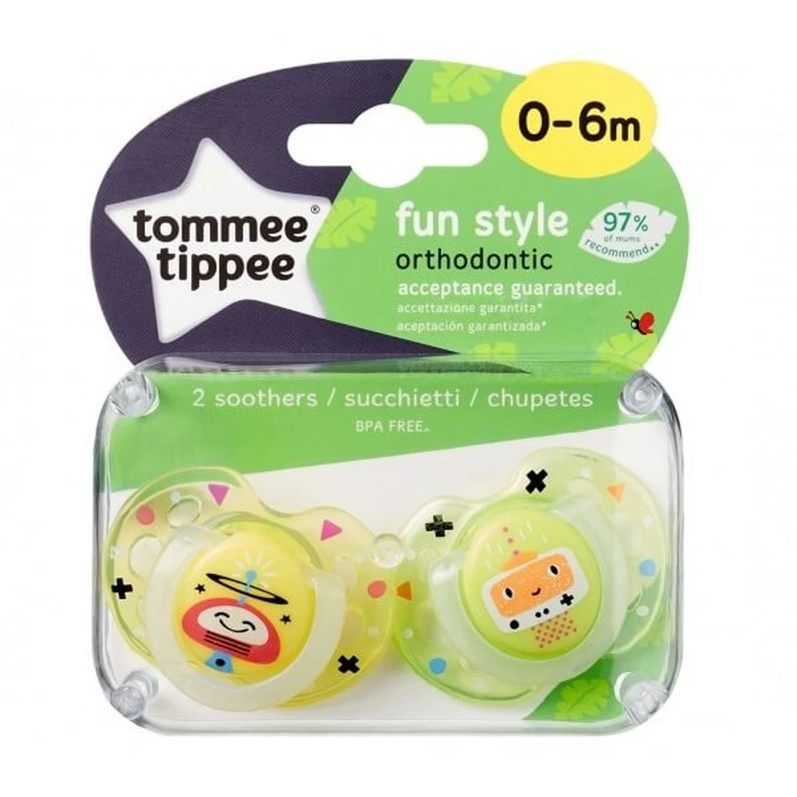 Tommee Tippee Fun Style Schnuller 0-6m Gelb, 2 Stück