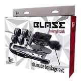 Dream Toys Blaze Ultimate Bondage Set handboeien x2 + masker + zweep + veer + halsband met riem + knevel + tepelklemmen + touw