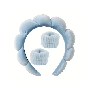 Ecarla Set of cosmetic headbands and wristbands Blue, 3 pieces