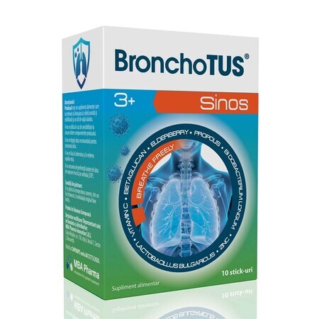 BronchoTUS Sinos 3+, 10 sticks, MBA Pharma
