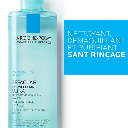 La Roche-Posay Effaclar Eau Micellaire Ultra Nettoyante Démaquillante Purifiante Peaux Grasses 2x400ml