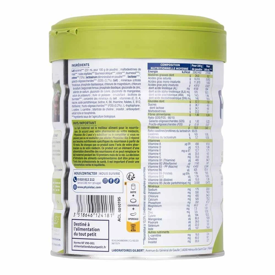 Physiolac Milk Powder Croissance 3 Organic