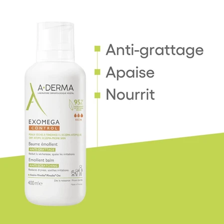 A-Derma Exomega Control Baume Emollient Peaux Sèches A Tendance A L'Eczéma Atopique 400ml