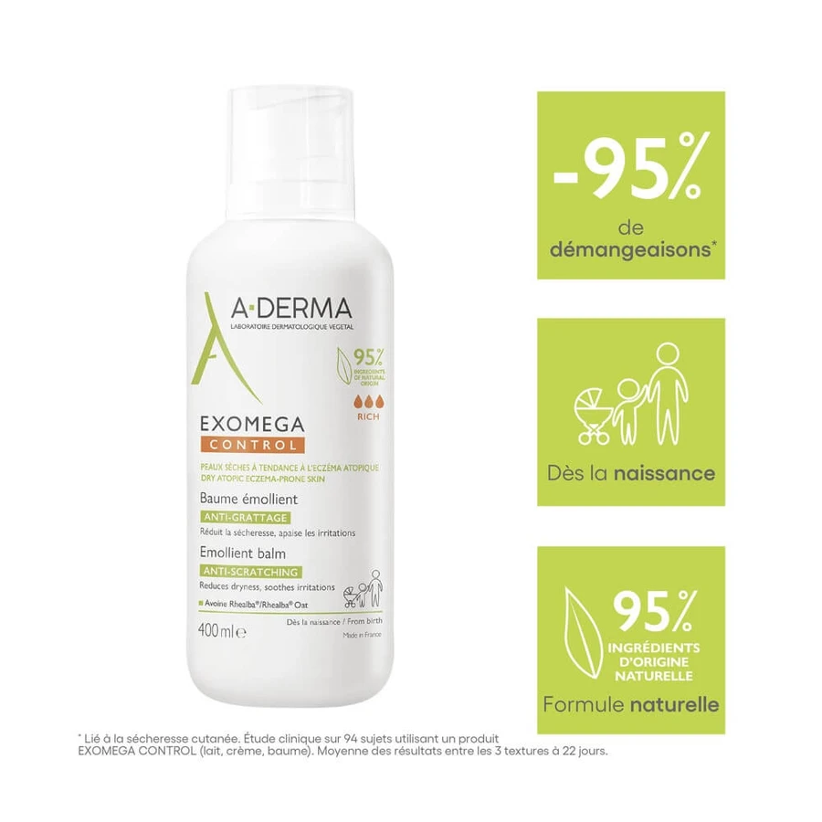 A-Derma Exomega Control Baume Emollient Peaux Sèches A Tendance A L'Eczéma Atopique 400ml