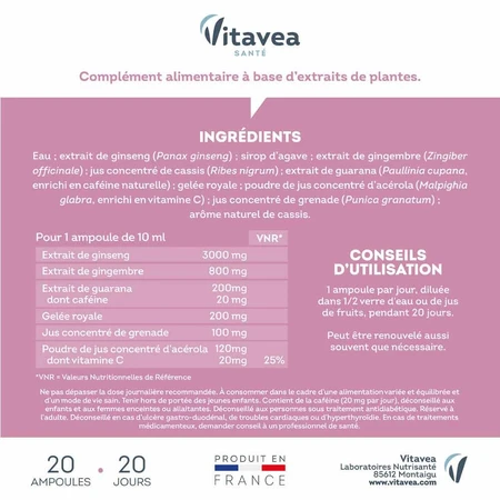 Vitavea Santé Force G Vitality Daily Energy 20 fiolek: ceny i cechy