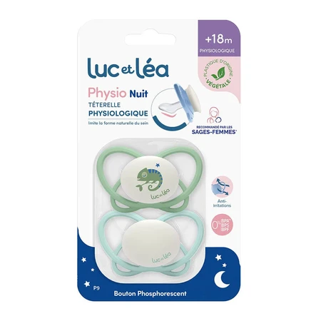 Luc Et Lea Physiological silicone soothers without rings Night 18 months and Plus x2