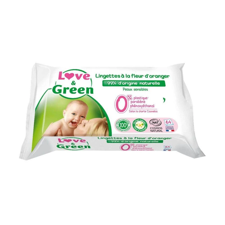 Love&Green Orange flor baby wipes for sensitive skin x64