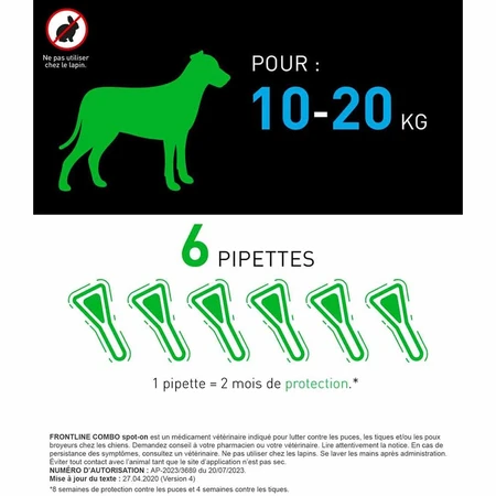 Frontline Combo spot-on hond M 10-20kg 6 pipetten 1,34 ml