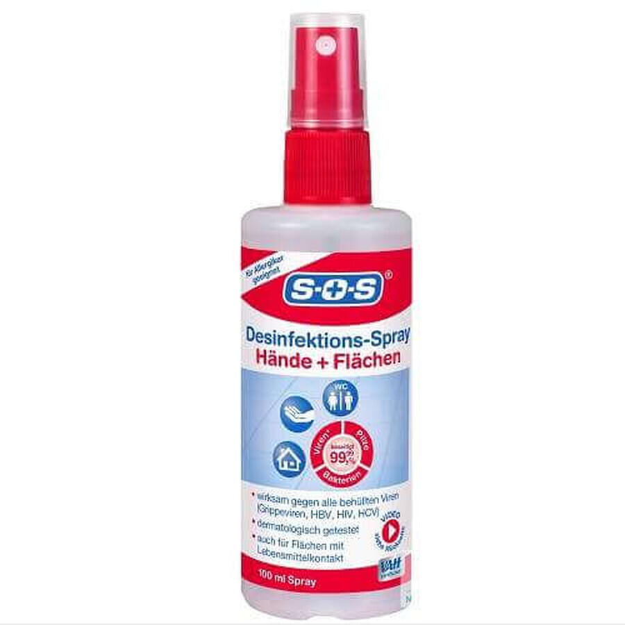 SOS hand- en oppervlaktedesinfectiespray, 100 ml, SOS