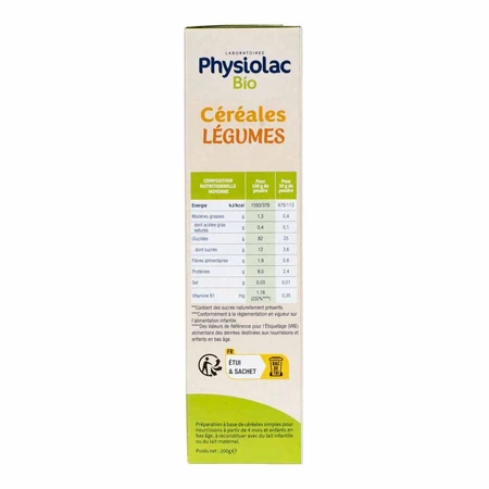 Physiolac Organic Cereals Vegetables Pumpkins Carrots Spinach From 4 months 200g