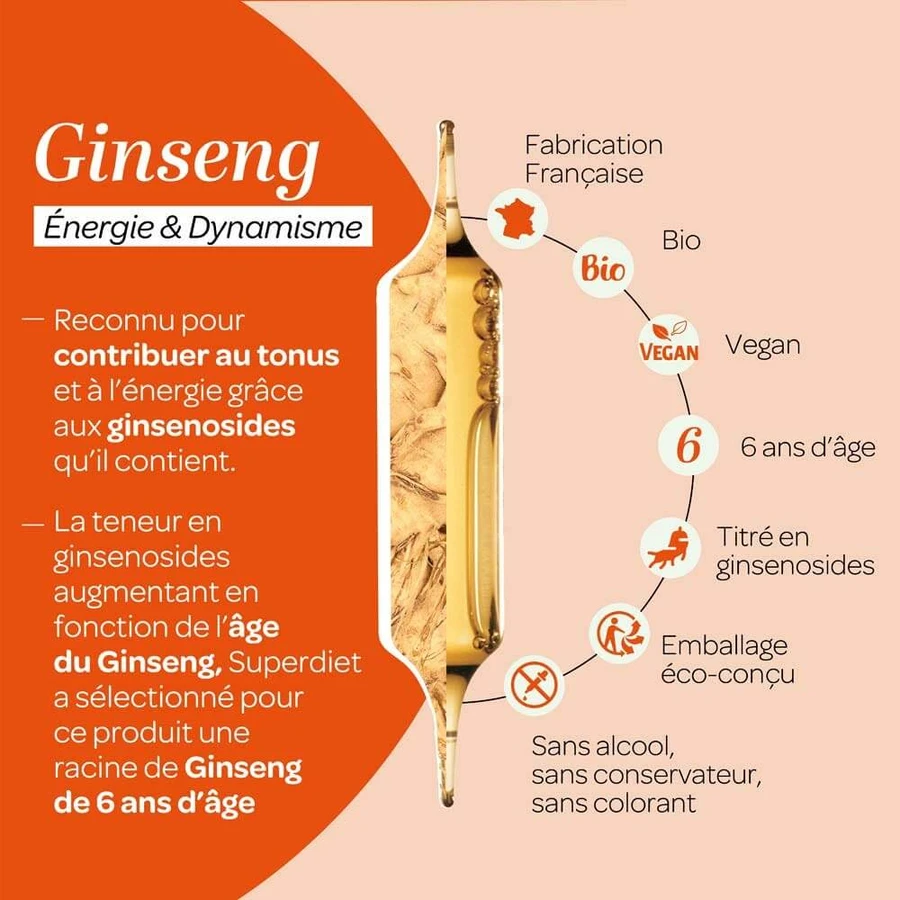 Superdiet Bio Ginseng Versterkend Énergie & Dynamisme x 20 bollen