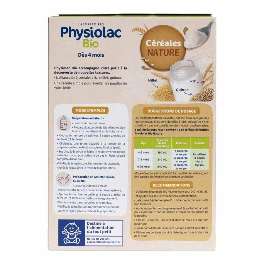 Physiolac Granen Rijst Gierst Quinoa Bio Physiolac Vanaf 4 maanden 200g