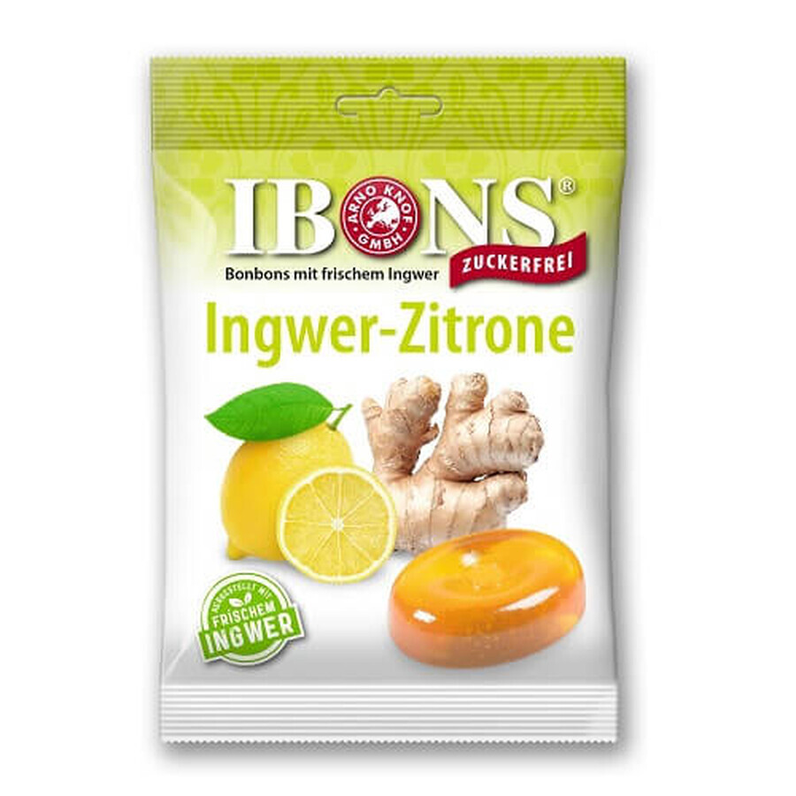 Bonbons à sucettes sans sucre, Gingembre & Citron, 75 g, Ibons 