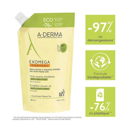 A-Derma Exomega Control Anti-scratch Emollient Cleansing Oil Eco Refill 500ml
