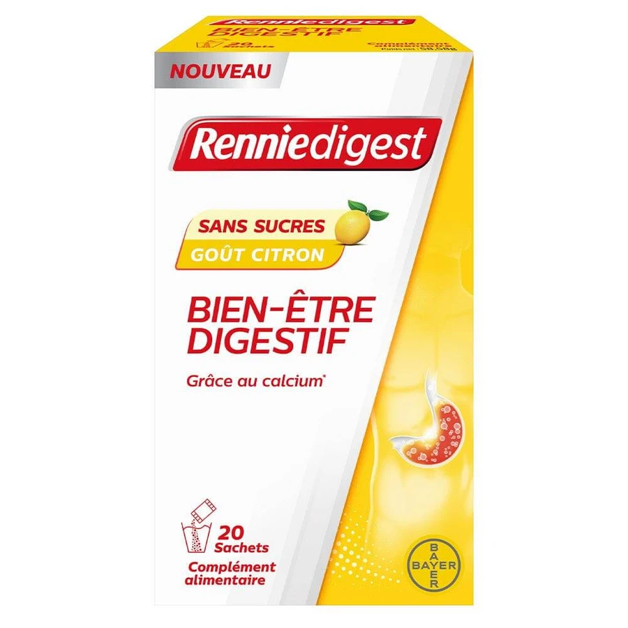 Bayer Renniedigest Verdauungs-Wohlbefinden Zitronengeschmack Zuckerfrei 20 Sachets