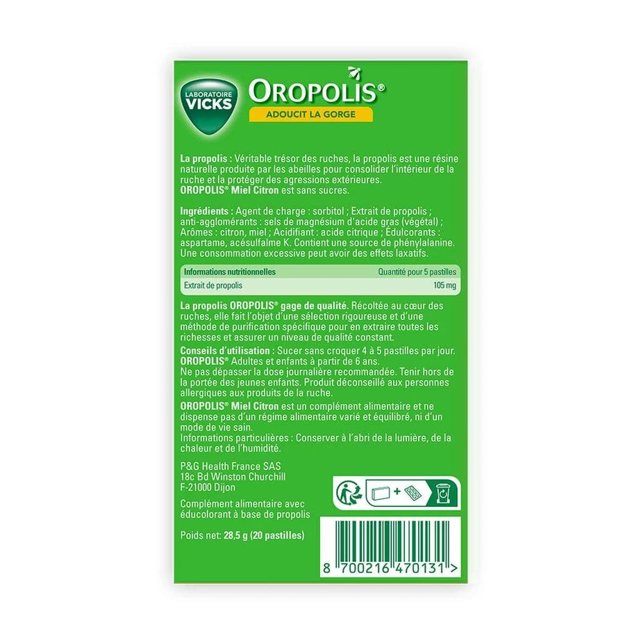 Vicks Oropolis Propolis Honey and Lemon 20 Soothing Throat Lozenges