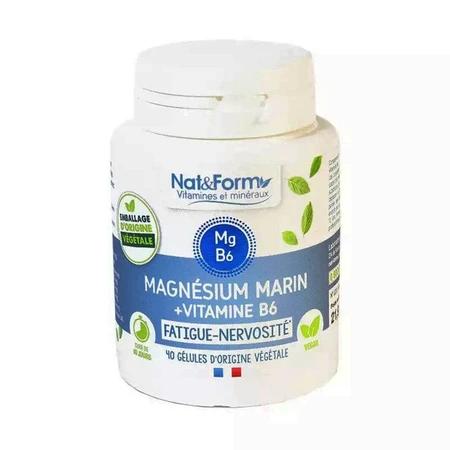 Nat&Form Magnesio Marino + Vitamina B6 Fatiga, nerviosismo 40 cápsulas vegetales