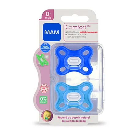 Mam Comfort Symmetrical Soothers Silicone Original with Sterilization Box 0 months+ 2pcs