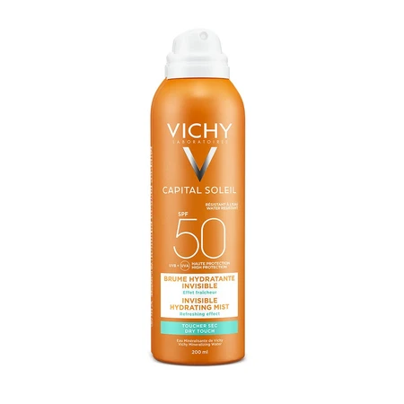 Vichy Capital Soleil Invisible nawilżający niewidoczny spray nawilżający z ochroną przeciwsłoneczną Spf50 200 ml: ceny i cechy