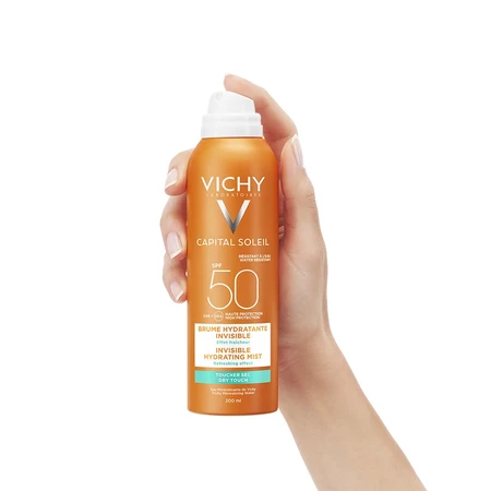 Vichy Capital Soleil Invisible nawilżający niewidoczny spray nawilżający z ochroną przeciwsłoneczną Spf50 200 ml: ceny i cechy