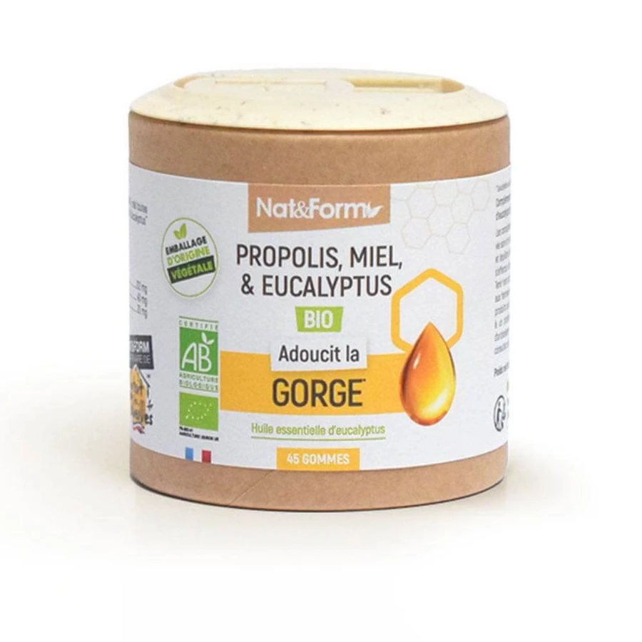 Nat&Form Propolis, Honey and Eucalyptus Organic Soothes Throat 45 gummy candies