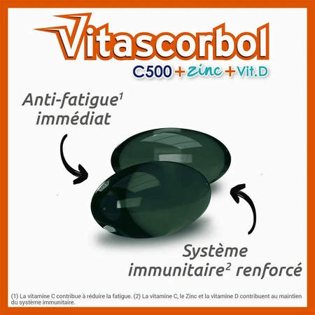 Vitascorbol Vitamine C500mg + Zink + Vitamine D 30 Capsules