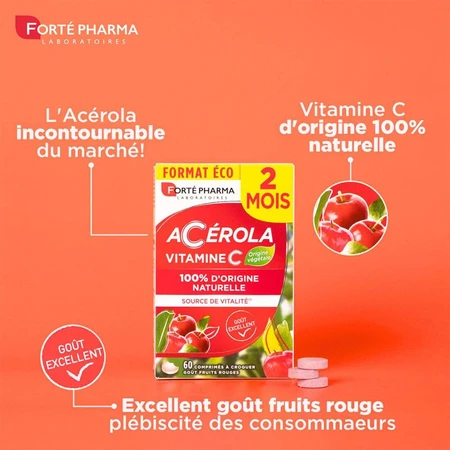 Forté Pharma Acerola Reich an natürlichen Vitaminen C 60 Kautabletten