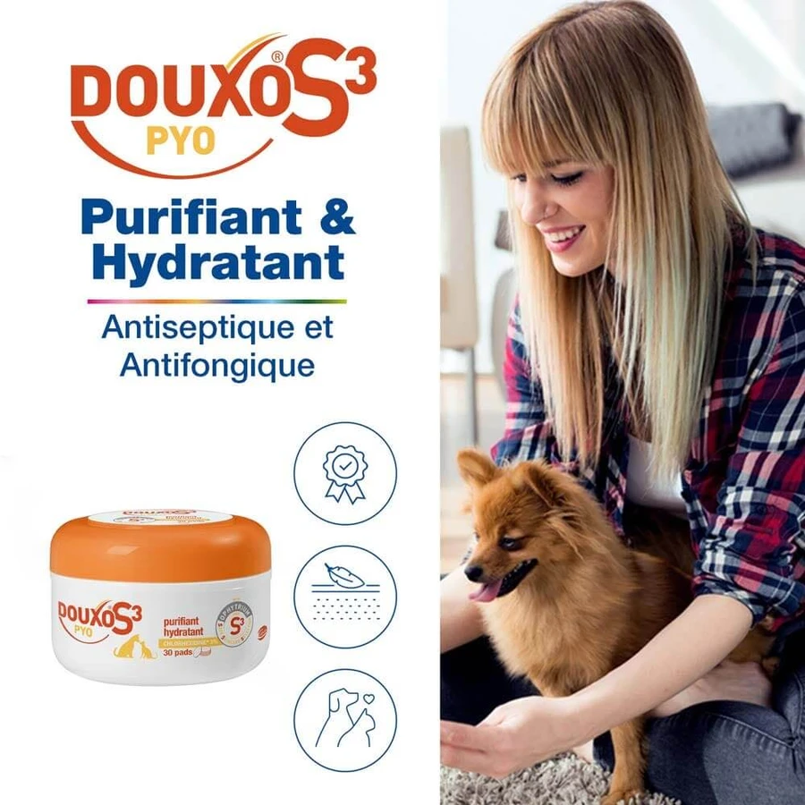 Ceva Douxo® S3 PYO Impregnated Cotton Disks Pad 30 Cotons