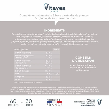 Force G Power Wydajność seksualna dla mężczyzn, 60 kapsułek, Vitavea Santé: ceny i cechy