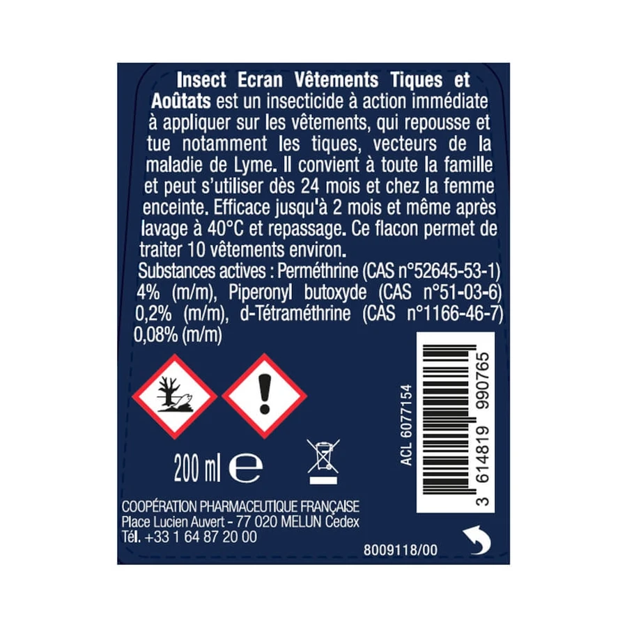 Insect Ecran 24 Monate Geruchloses Insektizidspray gegen Zecken und Senf 200 ml