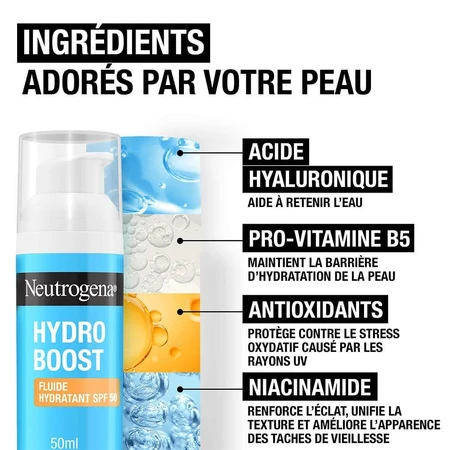 Neutrogena Hydro Boost Hyaluronic Fluid z kwasem hialuronowym B5 i niacynamidem SPF 50ml: ceny i cechy
