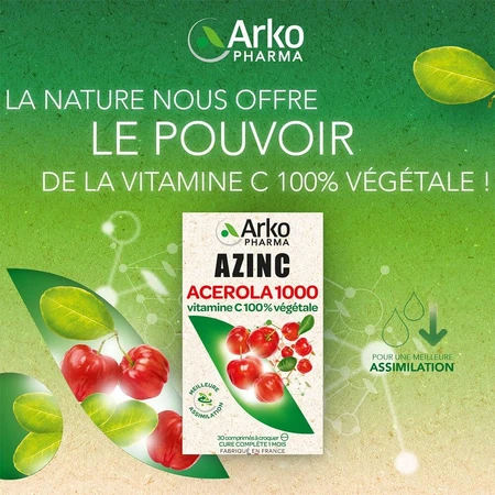Arkopharma Azinc Acerola 1000 Naturalna Witamina C 30 tabletek do żucia: ceny i cechy