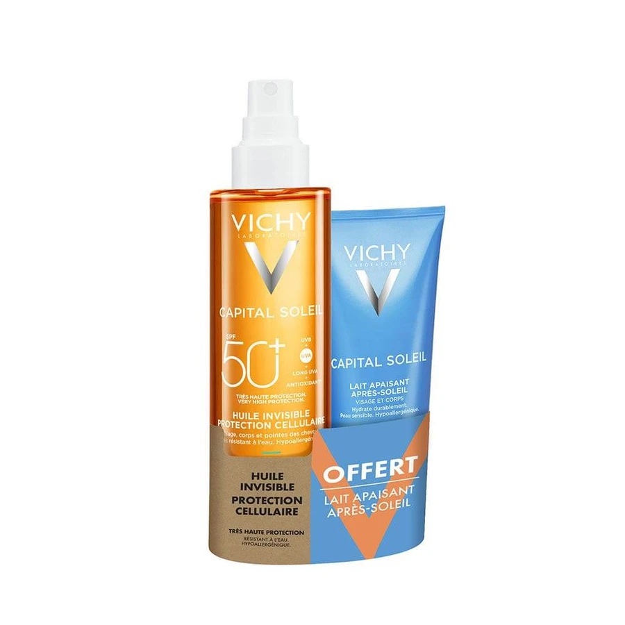 Vichy Capital Soleil Invisible Cell Protection Oil SPF50+ Łagodzące mleczko po opalaniu 300ml: ceny i cechy