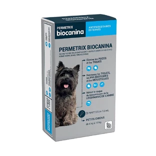 Biocanine Uitwendige Antiparasitaire Oplossing Spot-On voor kleine honden van 4 tot 10 kg permetrix 3 pipetten