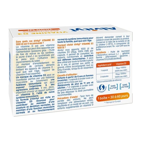Alvityl Witamina D3 1000IU - od 6 roku życia 60 kapsułek: ceny i cechy
