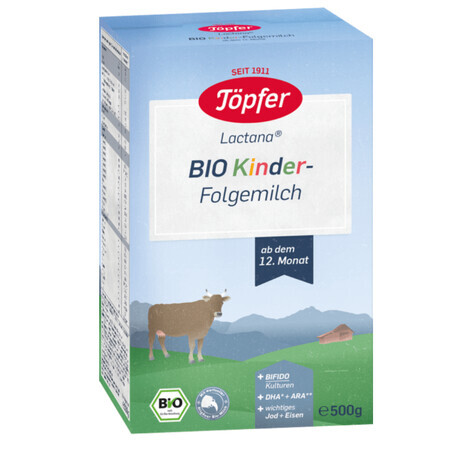Lait en poudre Bio Kinder, +12 mois, 500 gr, Topfer