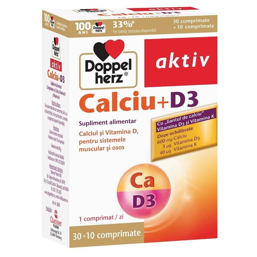 Calcium + D3, 30 + 10 tabletten, Doppelherz