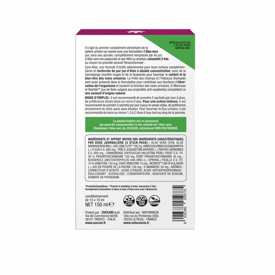 Naturancia [aloevera]2 Aloe Flash Zysten & Heilung Urinary Comfort x15 Sticks