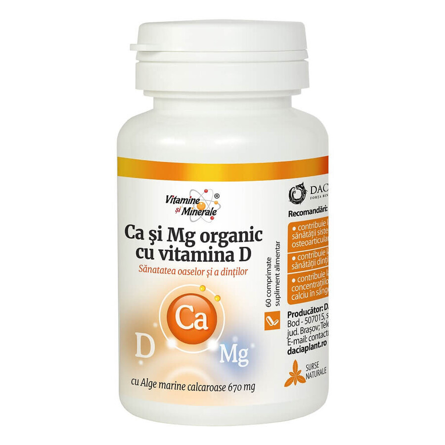 Biologisch calcium en magnesium met vitamine D, 60 tabletten, Dacia Plant