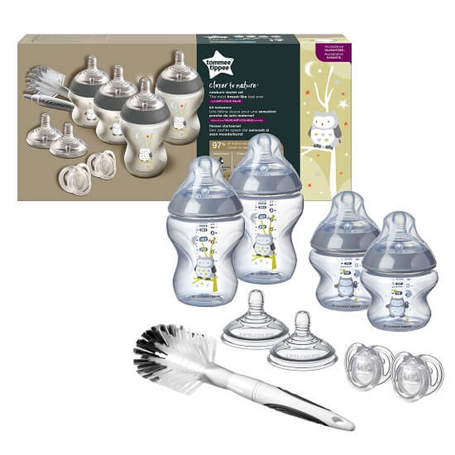 Ensemble de biberons pour nouveau-nés Closer to Nature Owl, 0 mois+, Tommee Tippee