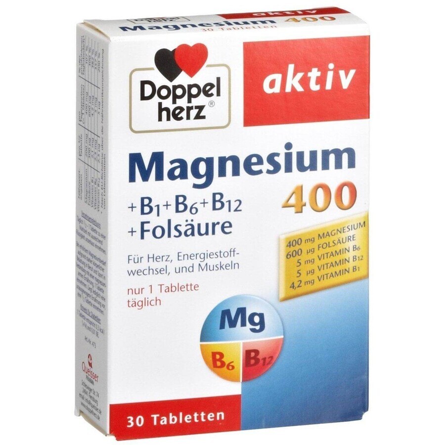 Magnesium 400 Doppelherz + Foliumzuur + Vitamine B6, 30 tabletten, Queisser Pharma