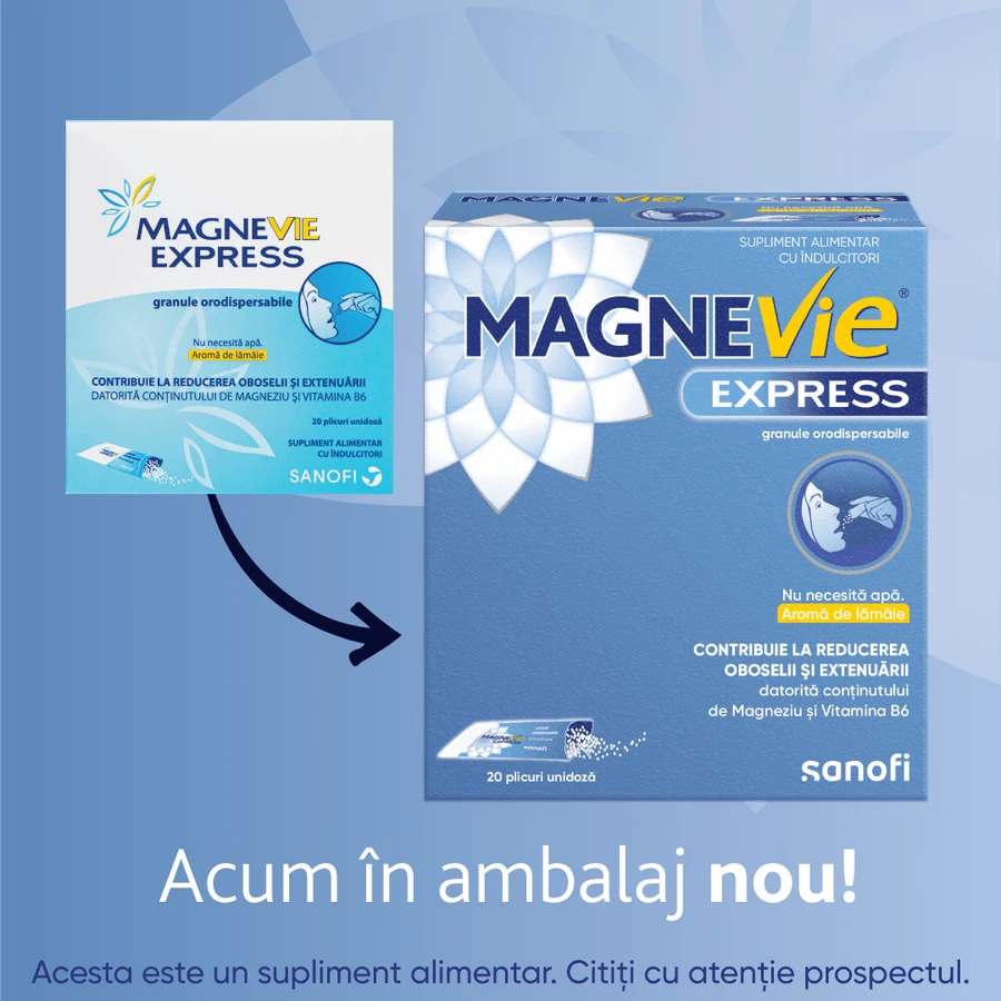 MagneVie Express, 150 mg magnesium + 0.7mg vitamin B6, extra energy, waterless administration, 2x20 sachets