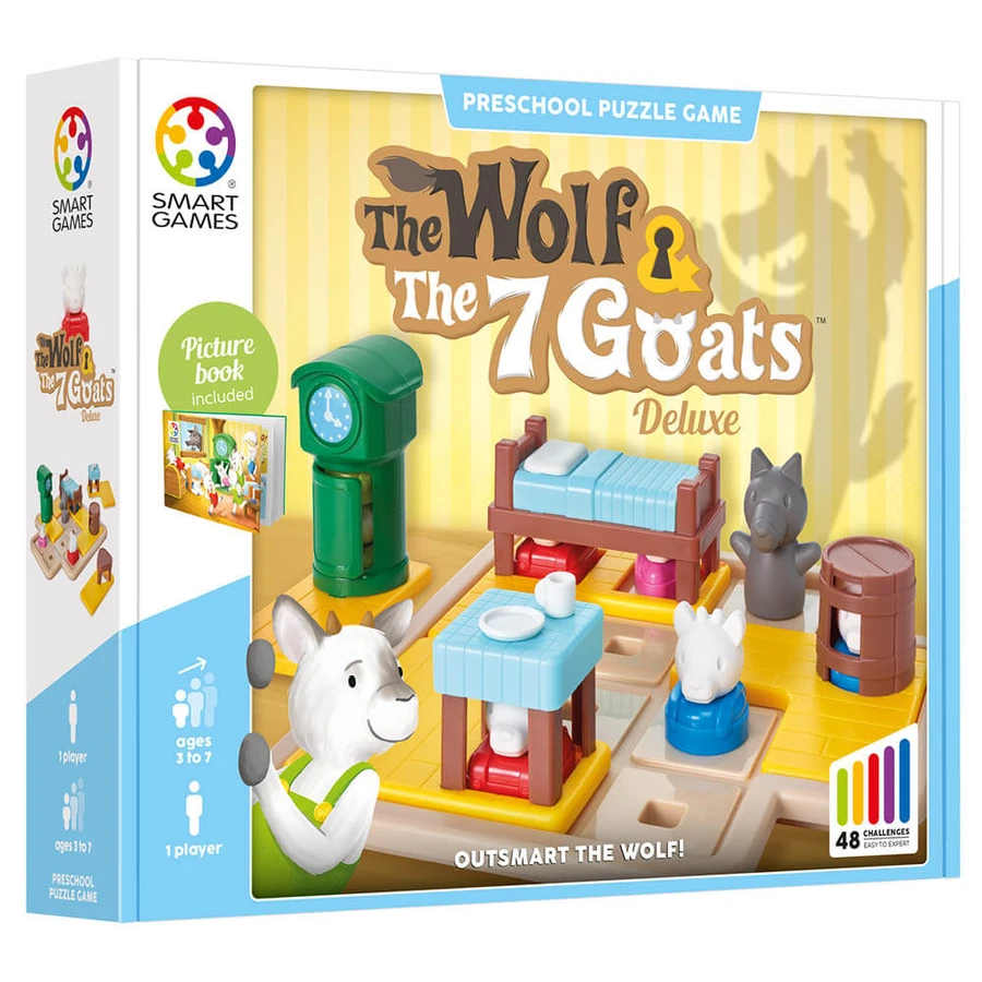 Logikspiel mit 48 Herausforderungen The Wolf & The 7 Goats, ab 3 Jahren, Smart Games