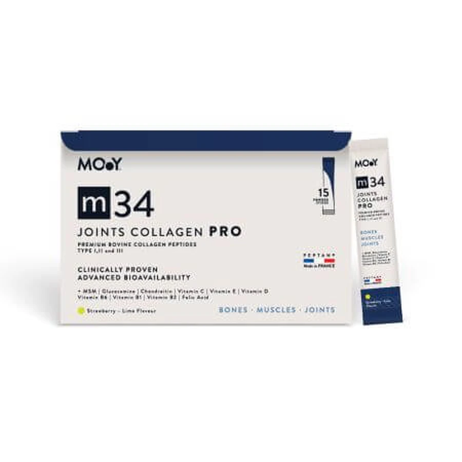 Collagen PRO bovine PRO with strawberry, lemon and mint flavor m34, 15 sachets x 13 g, Molecules of Youth