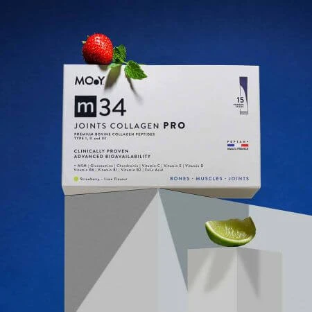 Collagen PRO bovine PRO with strawberry, lemon and mint flavor m34, 15 sachets x 13 g, Molecules of Youth