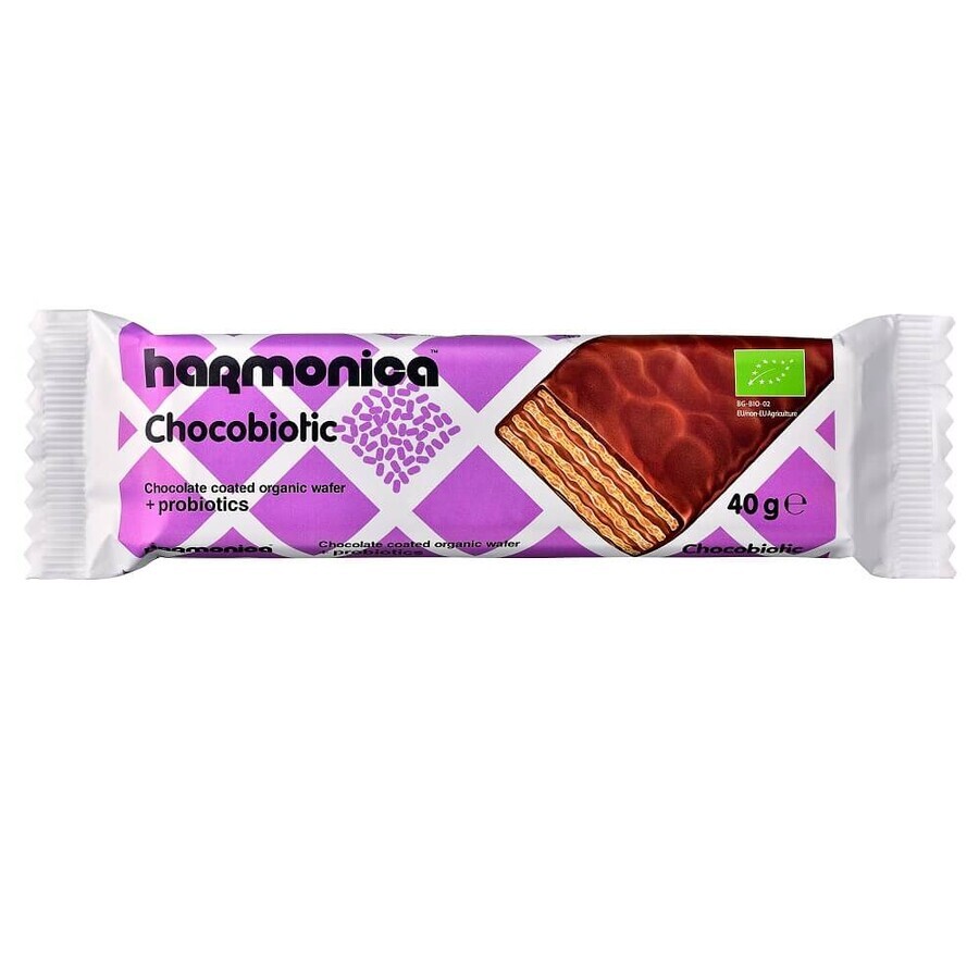 Biologische Napolitana verpakt in chocolade met probiotica, 40 gr, Harmonica