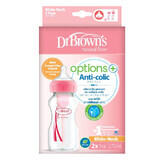 Dr Browns 2-pack Options+ Roze Flessen met Brede Hals, 270 ml