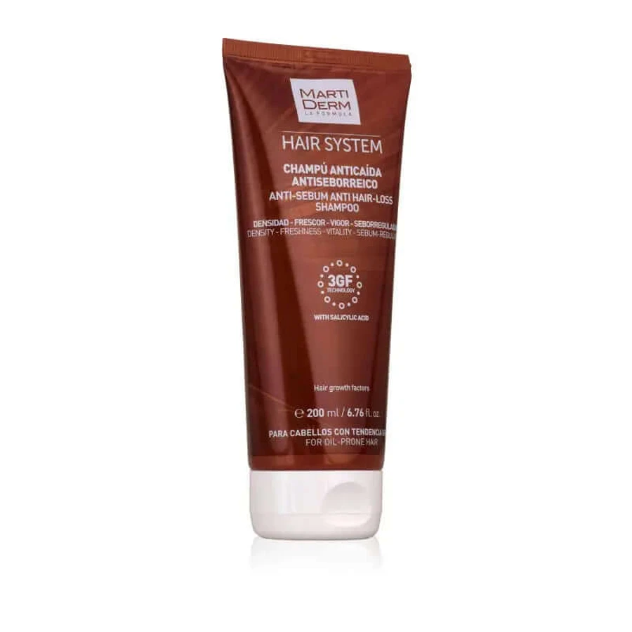 Martiderm Hair System 3GF Champú Anticaída Antiseborreico Uso Frecuente, 200ml
